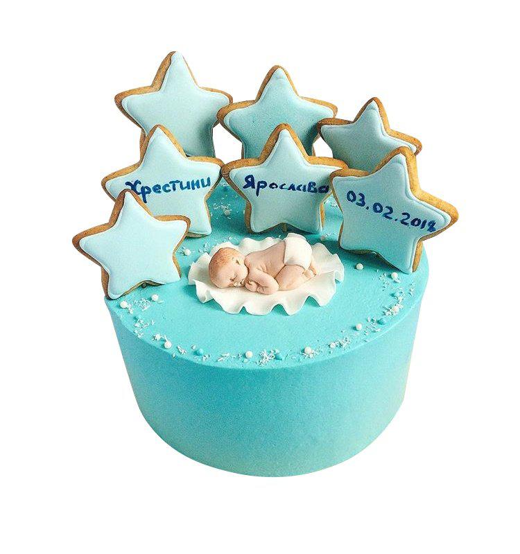 Торт Малышка с пряничными звездами и метрикой