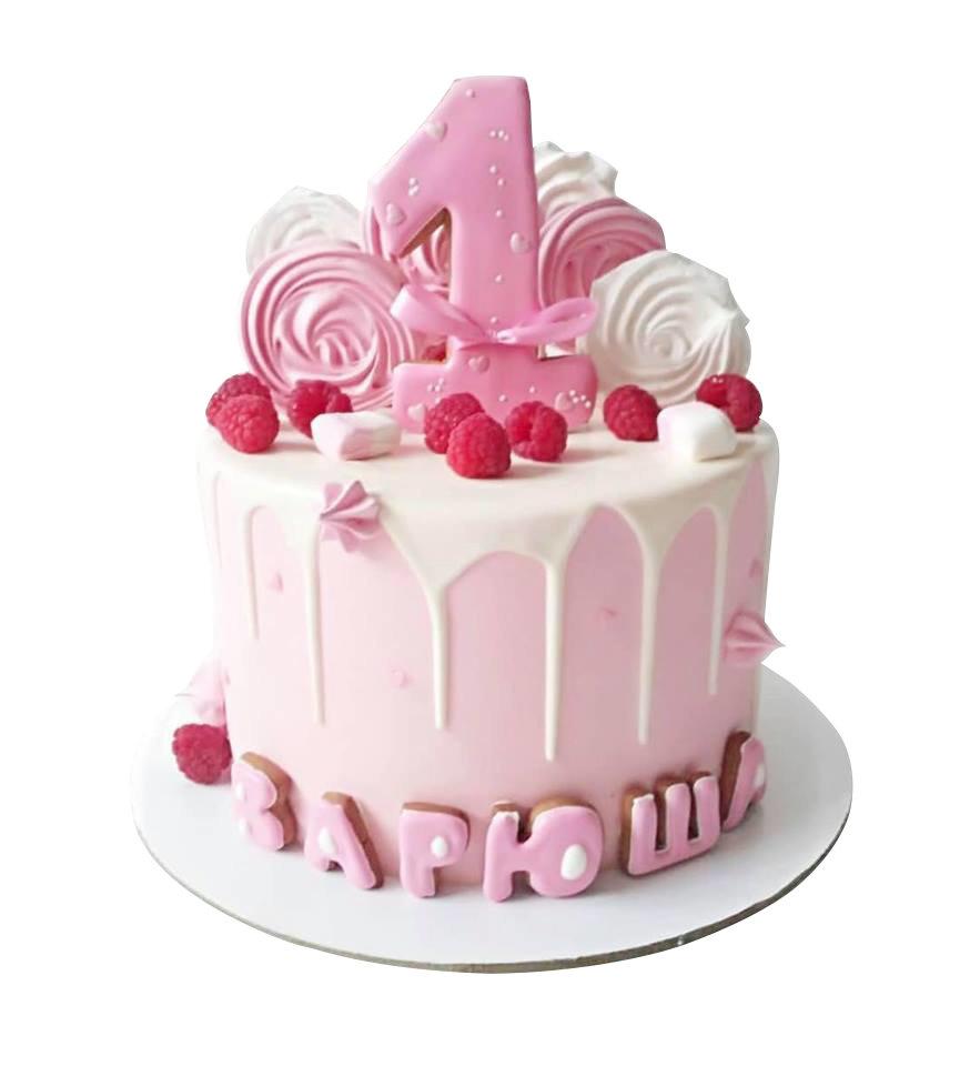 Торт розовый на 1 годик