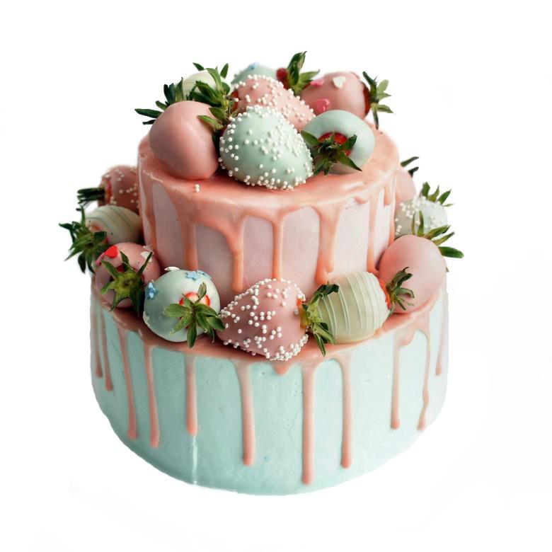 Торт клубника в розово-белом шоколаде