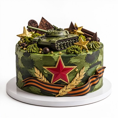 Военный торт для мальчика с аккуратным орнаментом