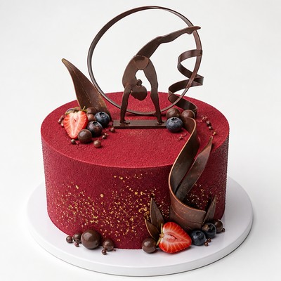 Бархатный торт спортивная гимнастика аппетитное очарование с шоколадным декором