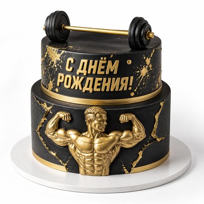 Двухъярусный торт культуриста с праздничной надписью