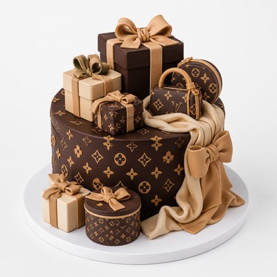 Двухъярусный торт louis vuitton луи виттон с глянцевым глазурью для гостей