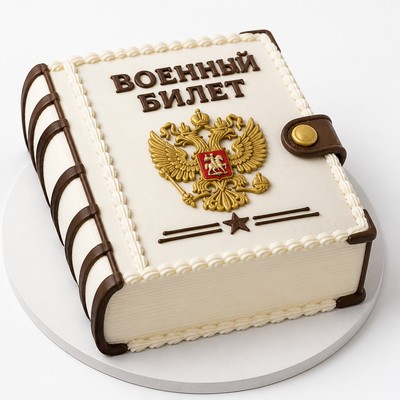 Именной торт неподражаемый «военный билет» с белым кремом для именинника