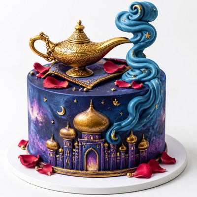Именной торт стиле aladdin обходятся волшебства джина с лепестками роз