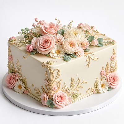 Именной торт свадебные квадратной формы с пастельным декором для семьи