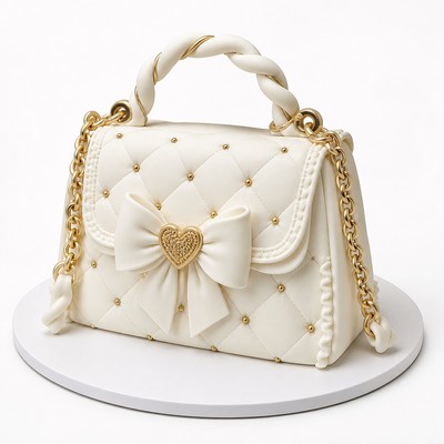 Именной торт виде сумочки девочки с белым кремом на праздник