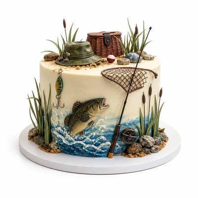 Изысканный торт рыбака крема с тематическим декором