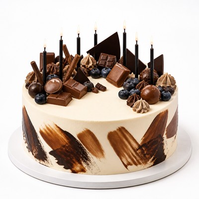 Мужский торт из мастики с праздничными свечами
