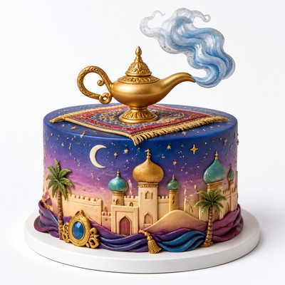 Кремовый торт стиле aladdin обходятся волшебства джина с тематическим декором на заказ