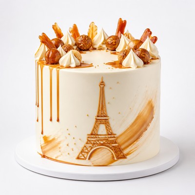 Лаконичный торт эйфелева с карамельным декором