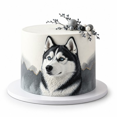 Лаконичный торт стиле собак породы хаски для семьи