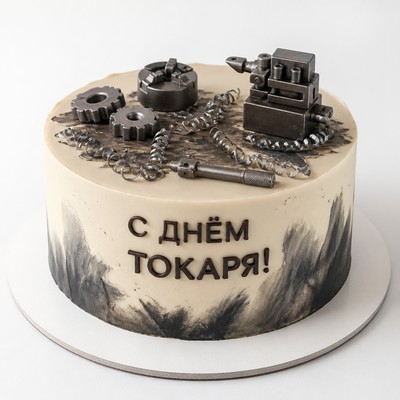 Лаконичный торт токаря с праздничной надписью