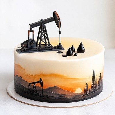 Нежный красивый торт для нефтяника с мастичным декором