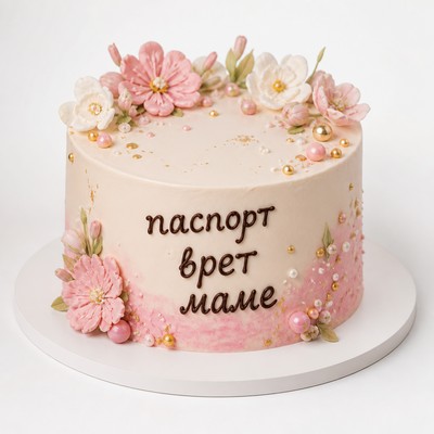 Нежный торт на заказ надписью паспорт врет маме