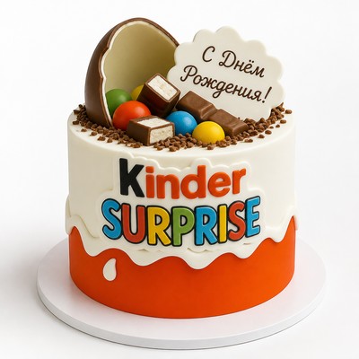 Детский торт Kinder Сюрприз с праздничной надписью с персональным оформлением