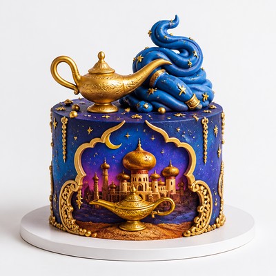 Персональный торт стиле aladdin обходятся волшебства джина с золотым декором