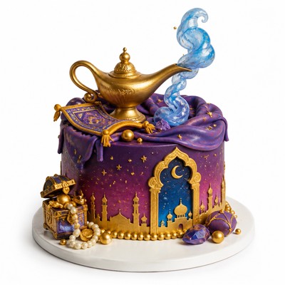 Праздничный детский торт для гостей стиле aladdin обходятся волшебства джина