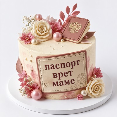 Праздничный семейный торт надписью паспорт врет маме с ручной работой