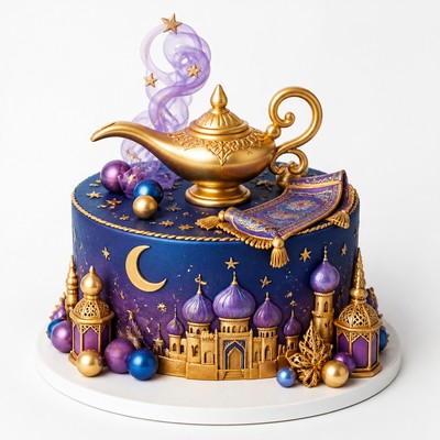 Праздничный семейный торт стиле aladdin обходятся волшебства джина для торжества
