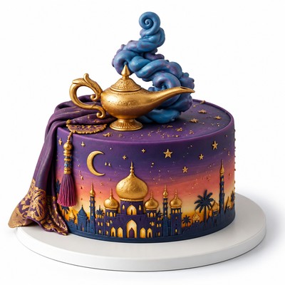 Праздничный семейный торт стиле aladdin обходятся волшебства джина для торжества