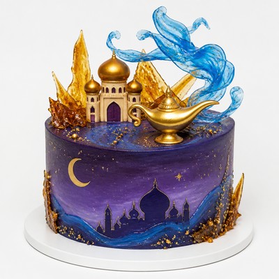 Праздничный семейный торт стиле aladdin обходятся волшебства джина с карамельным декором