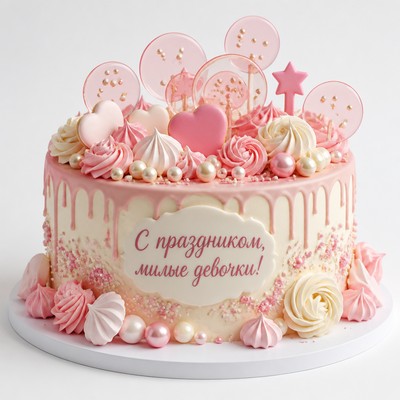Праздничный торт девочек с праздничной надписью