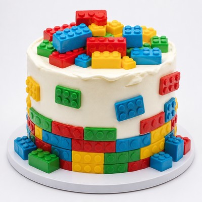Детский торт LEGO Майнкрафт в праздничном оформлении с индивидуальным оформлением