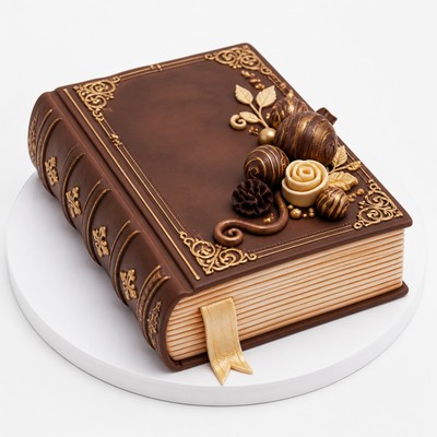 Детский торт в виде книги с конфетным декором