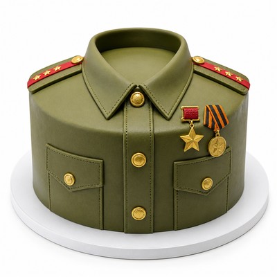 Шоколадный торт в виде военной рубашки с тематическим декором