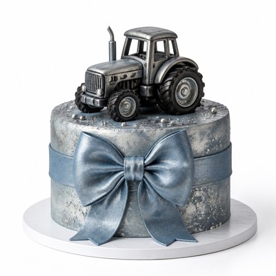 Солидный торт tractor style с бантом и перламутром