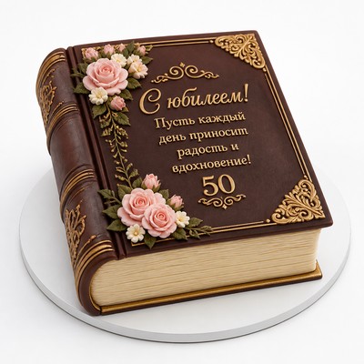 Стильный торт книга юбилей женщине с праздничной надписью на праздник