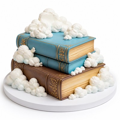 Стильный торт книги с воздушными облаками