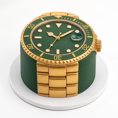 Тематический торт в виде часов Rolex для именинника