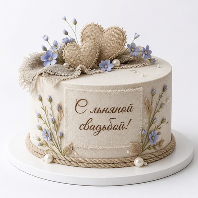 Торт на льняную свадьбу с праздничной надписью