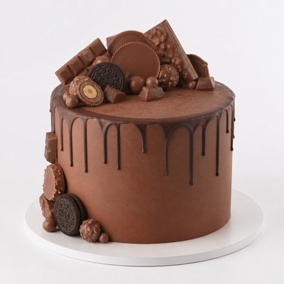 Лаконичный торт для мужчины с подтёками с конфетным декором