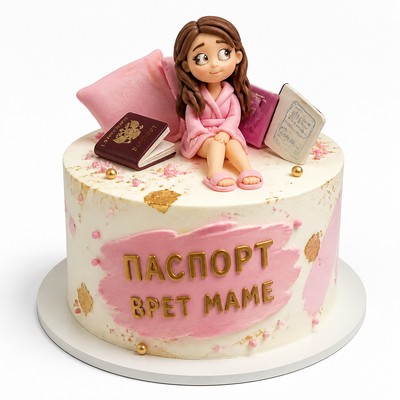 Торт надписью паспорт врет маме на праздник с тематической фигуркой