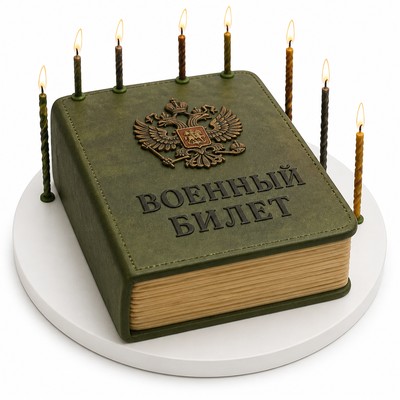 Торт неподражаемый «военный билет» с ручной работой с праздничными свечами