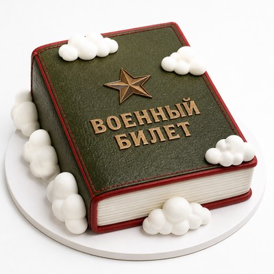 Торт неподражаемый «военный билет» с воздушными облаками