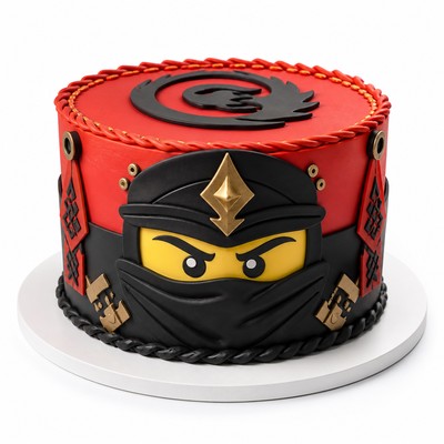 Детский торт LEGO Ninjago с аккуратным орнаментом