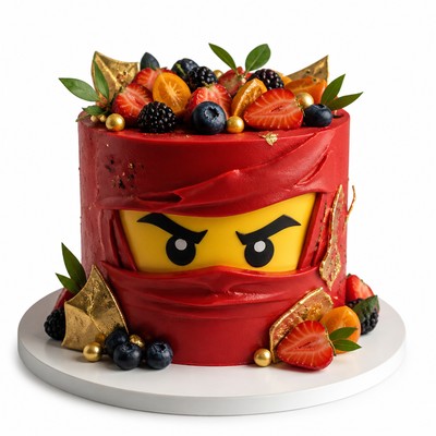 Детский торт LEGO Ninjago с фруктовым оформлением