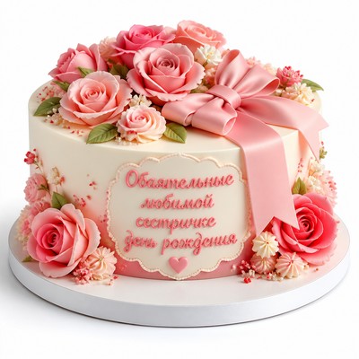 Торт обаятельные любимой сестричке день рождения именной с розами и лентой