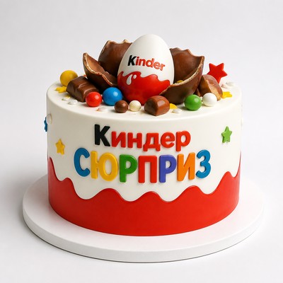 Торт с праздничной надписью киндер сюрприз