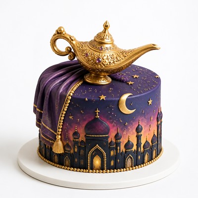 Торт с праздничной надписью стиле aladdin обходятся волшебства джина