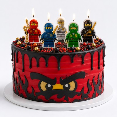 Детский торт LEGO Ninjago с праздничными свечами