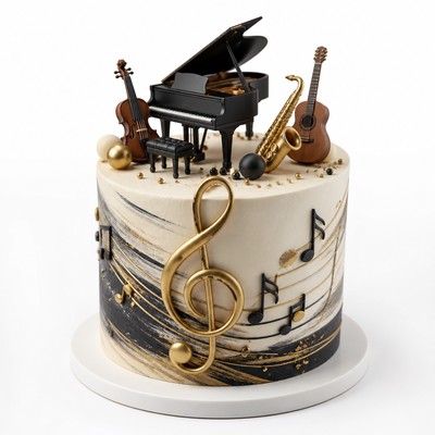 Торт с сахарными фигурками скрипичный ключ