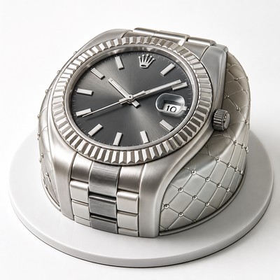 Торт в виде часов Rolex с серебряным декором