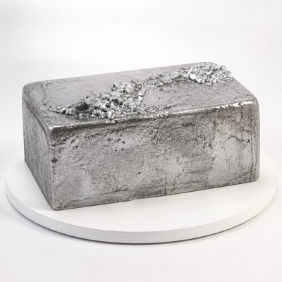 Необычный торт в виде кирпича с серебряными элементами
