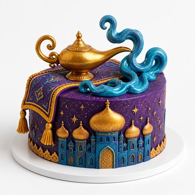 Торт с ярким декором стиле aladdin обходятся волшебства джина