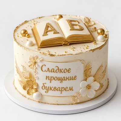 Торт с золотым декором сладкое прощание букварем